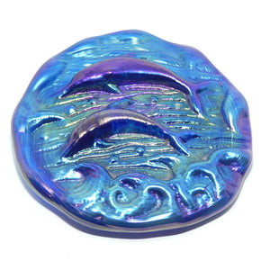 Colin Heaney Iridescent Art Glass Dolphins tile