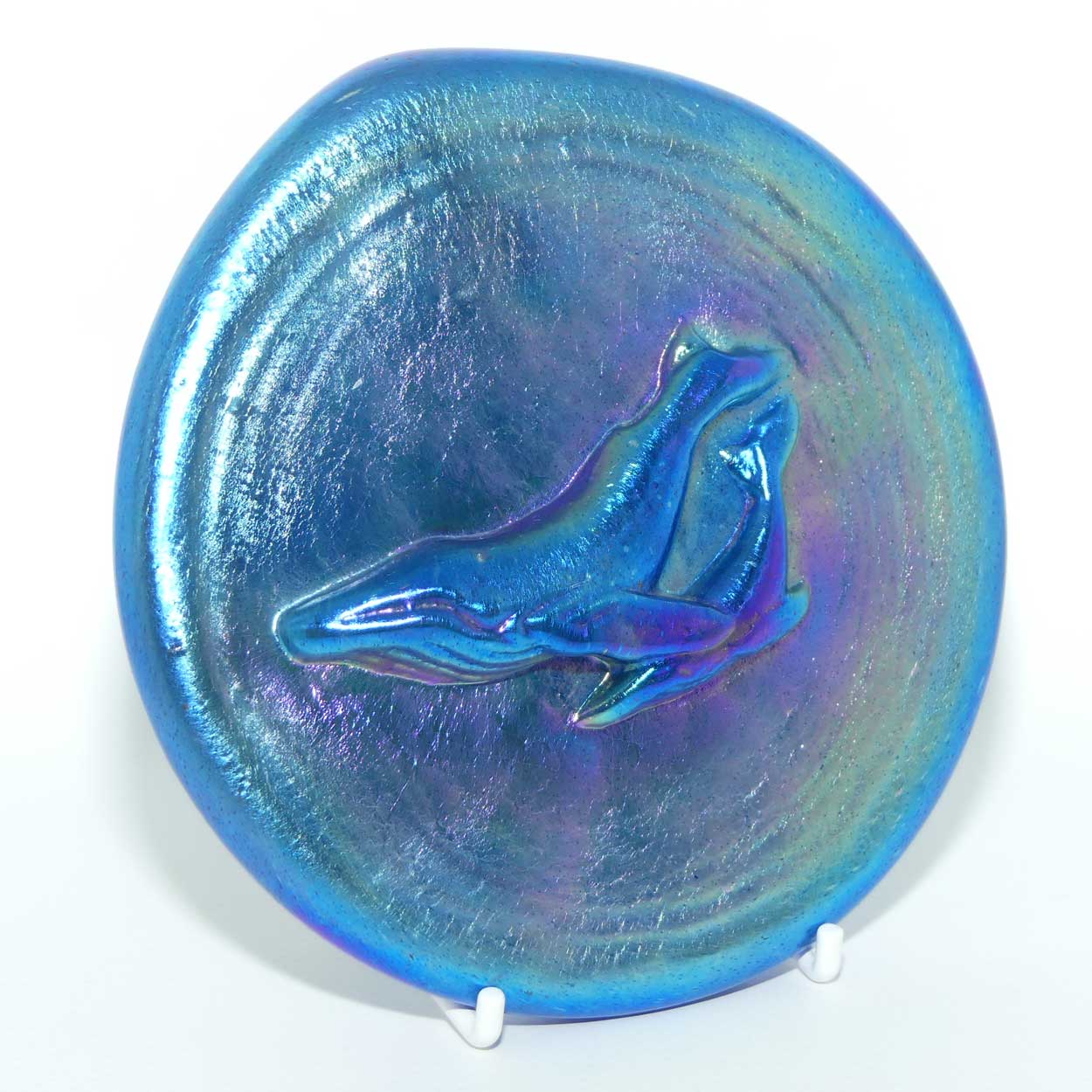 Colin Heaney Iridescent Art Glass wall plaque | Whales | 13cm