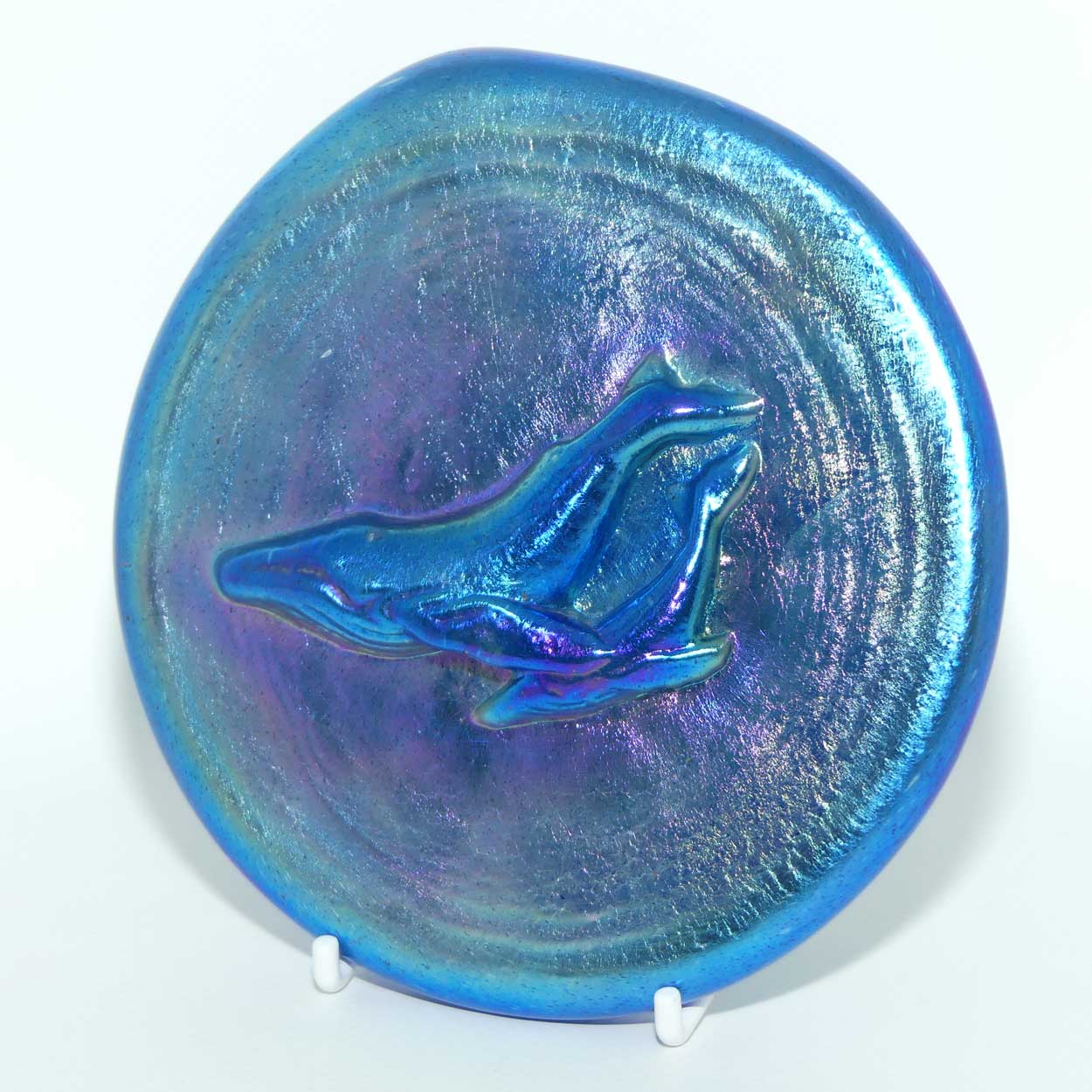 Colin Heaney Iridescent Art Glass wall plaque | Whales | 13cm