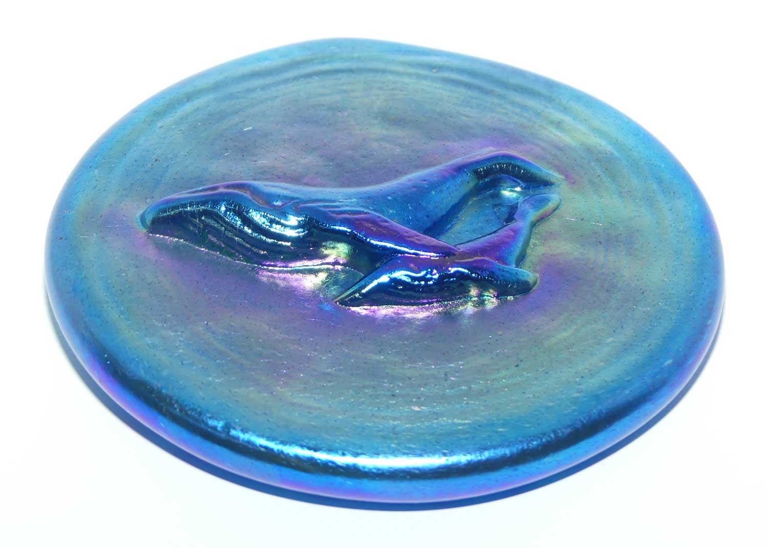 Colin Heaney Iridescent Art Glass wall plaque | Whales | 13cm