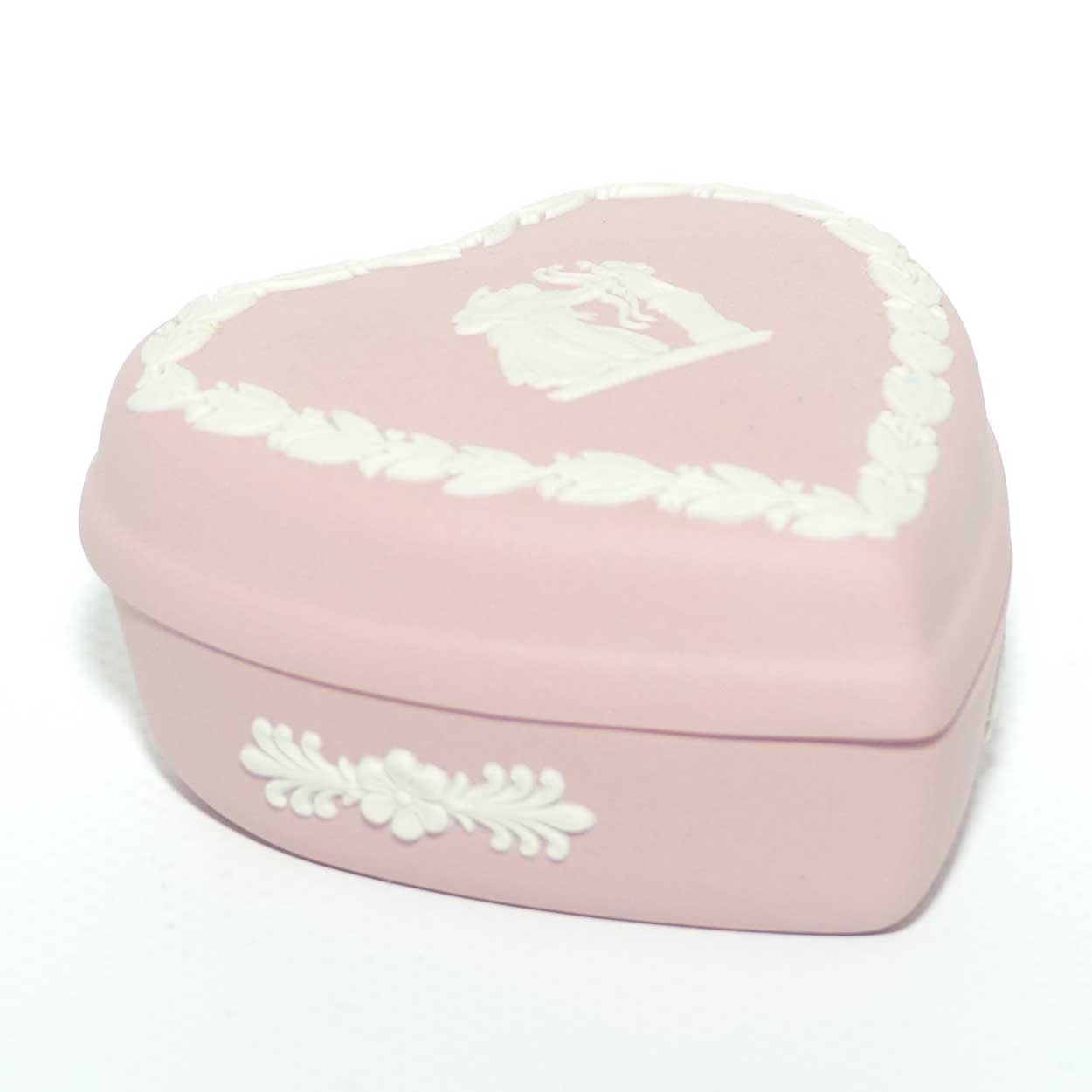 Wedgwood Jasper | White on Pink | Heart shape trinket box