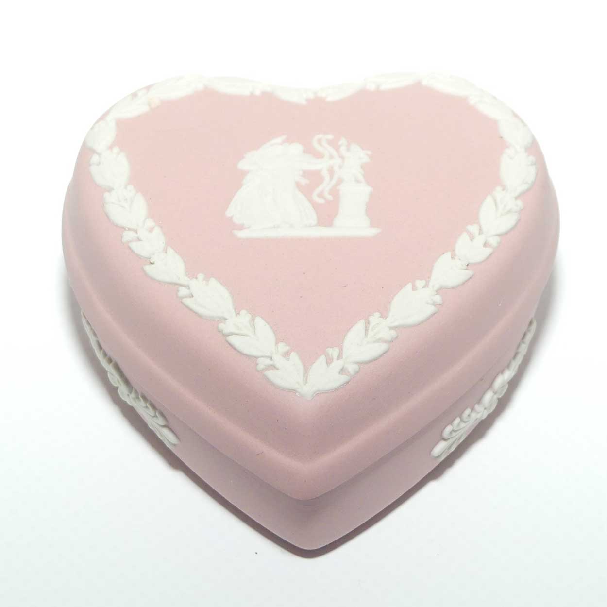Wedgwood Jasper | White on Pink | Heart shape trinket box