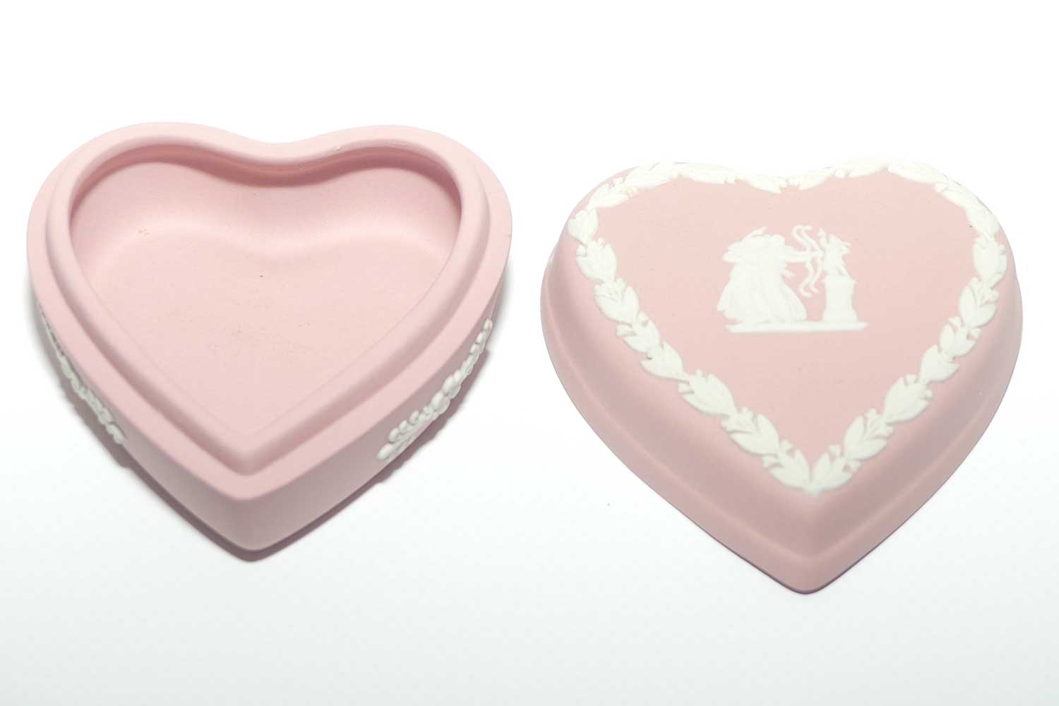 Wedgwood Jasper | White on Pink | Heart shape trinket box