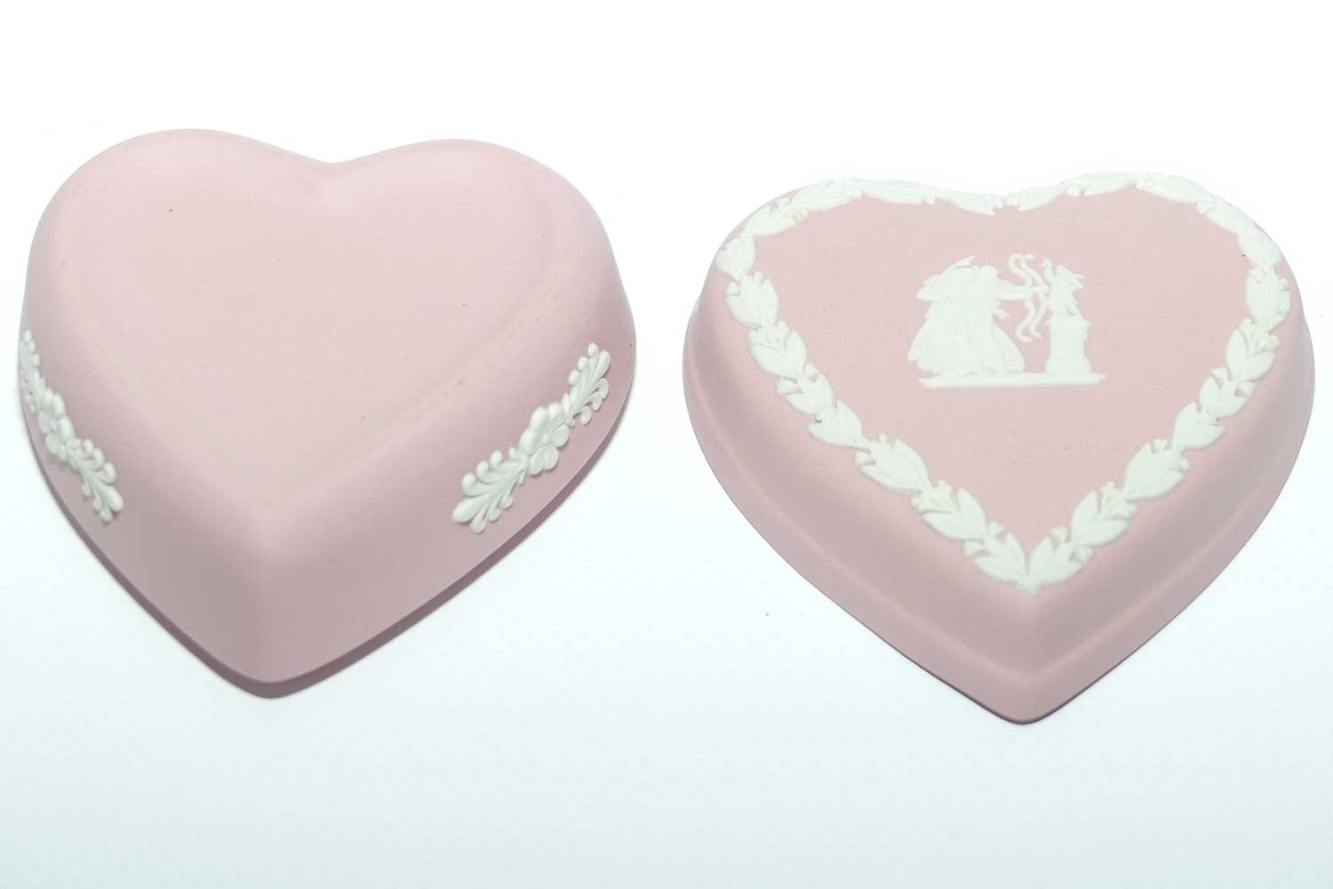 Wedgwood Jasper | White on Pink | Heart shape trinket box
