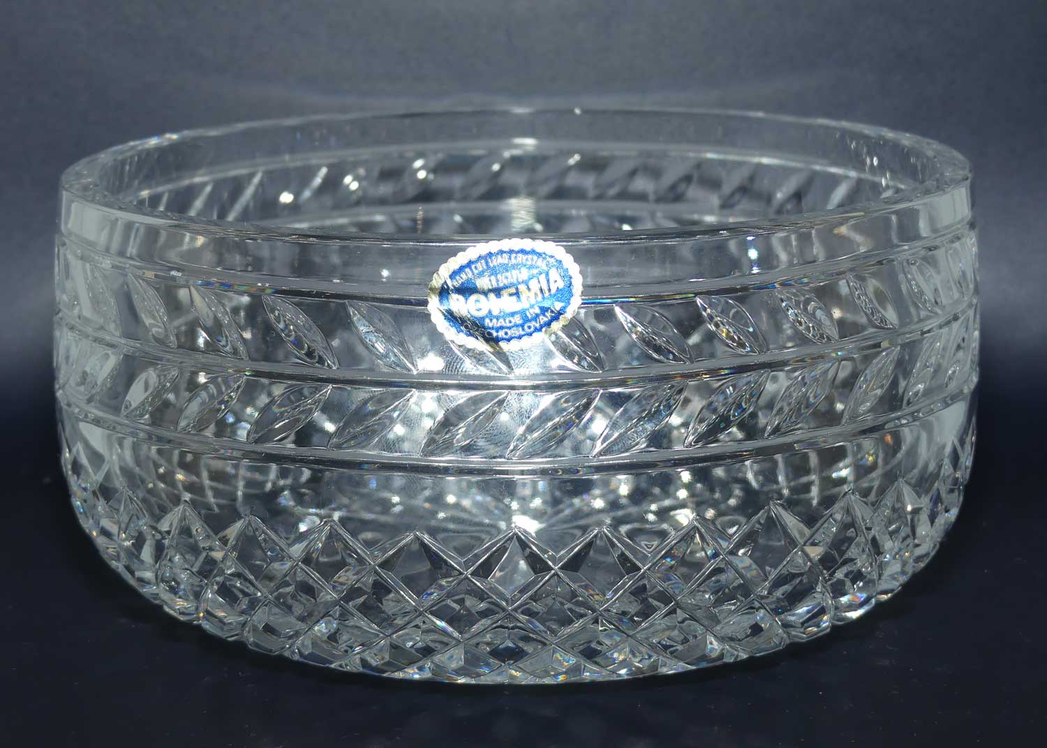 Heavy Bohemian Crystal bowl | Diamond Cut and Banding