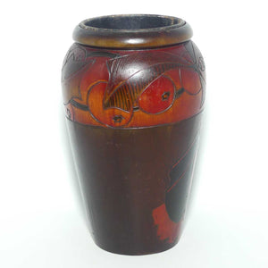 Australian Pokerwork vase | Abstract Fruit and Flower design by Heilco