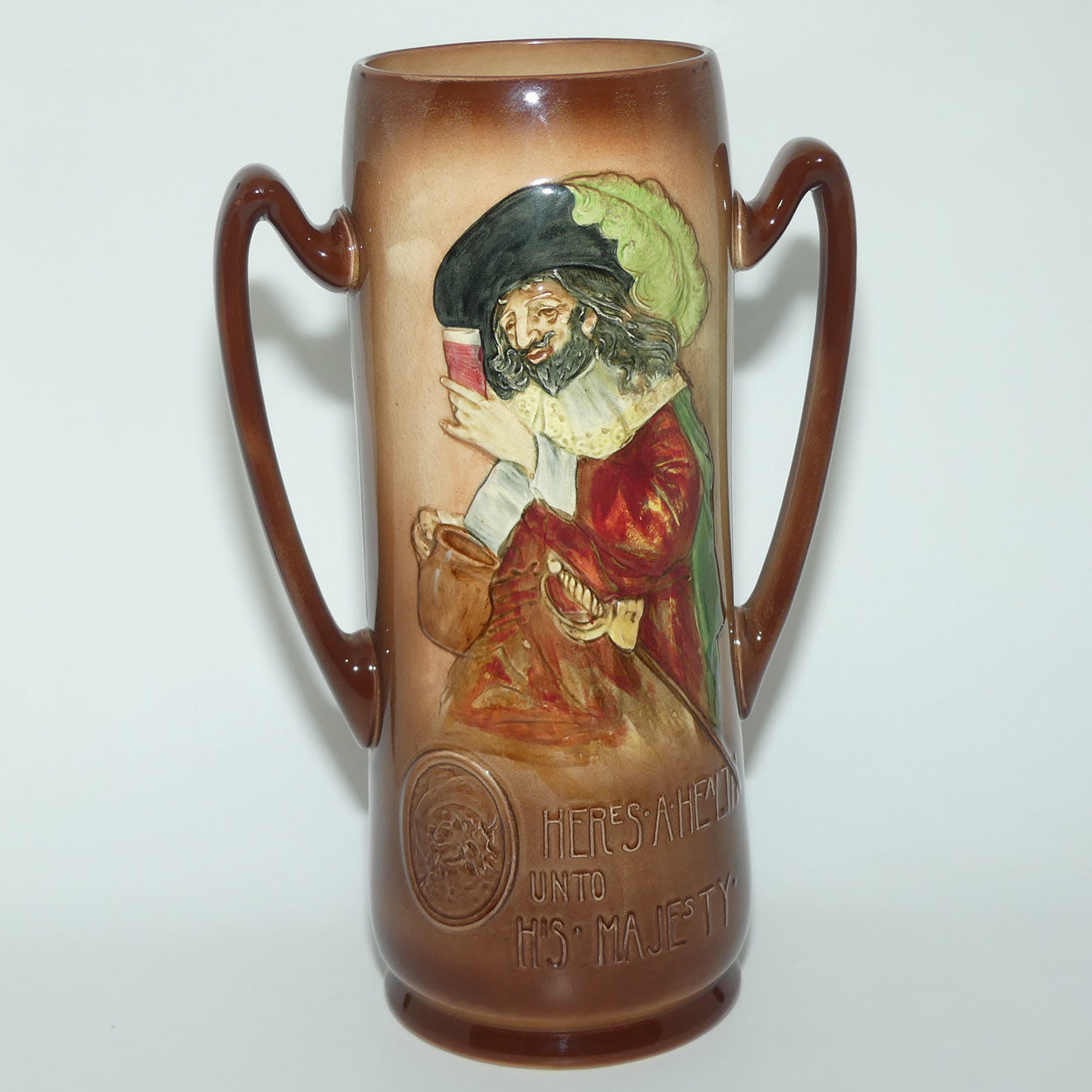 Royal Doulton Aerographed Brown Here's a Health Unto his Majesty double handled vase D5719 | #1