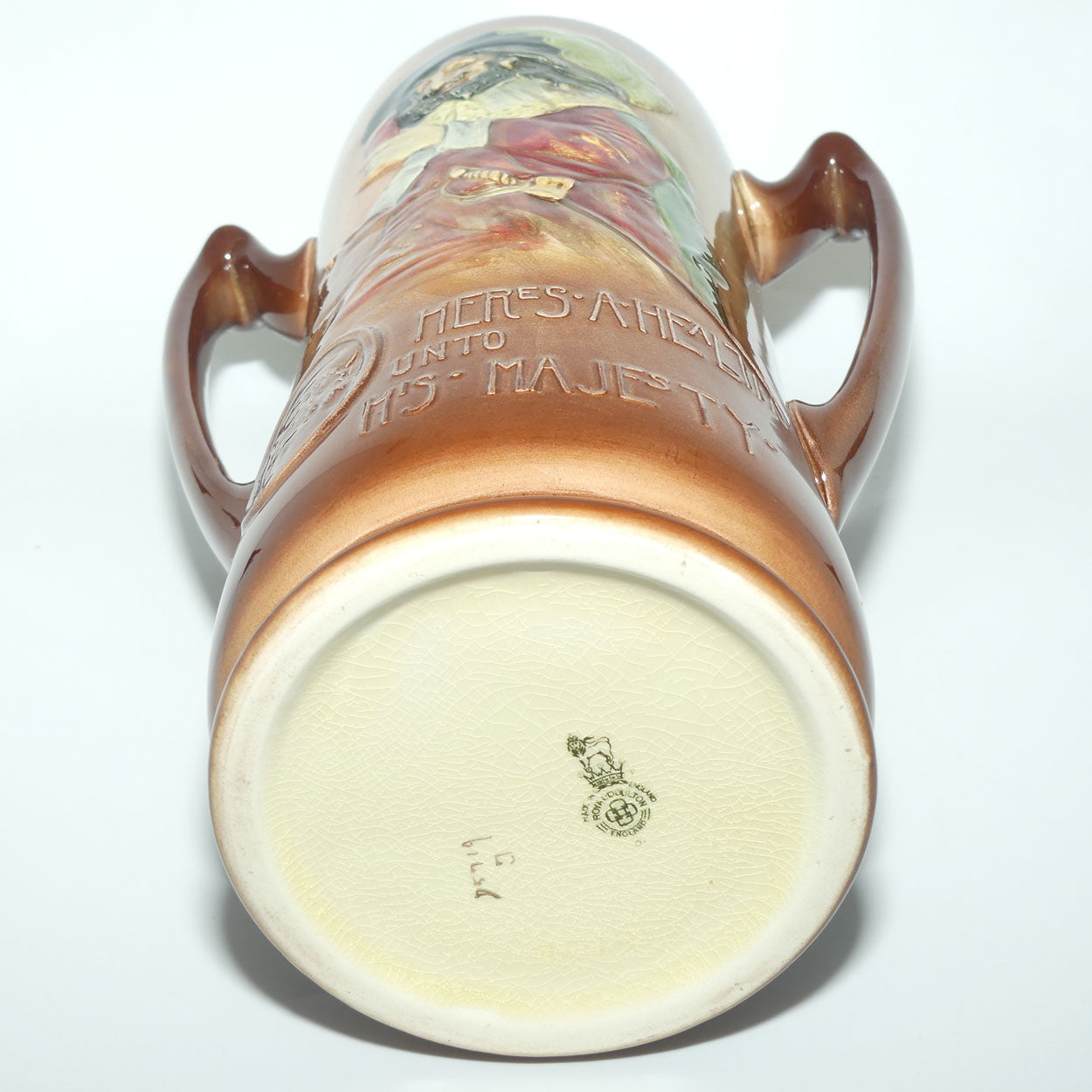 Royal Doulton Aerographed Brown Here's a Health Unto his Majesty double handled vase D5719 | #1