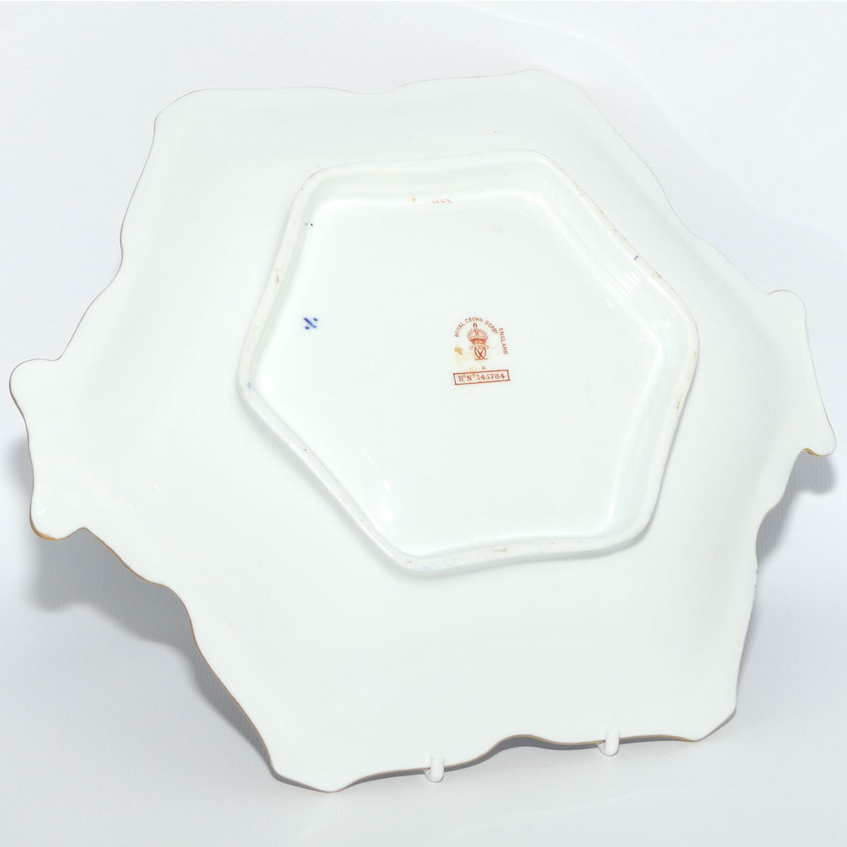 Royal Crown Derby Floral Decor and Rich Blue and Gilt hexagonal handled server | #2 | Pattern 6642 | c.1902