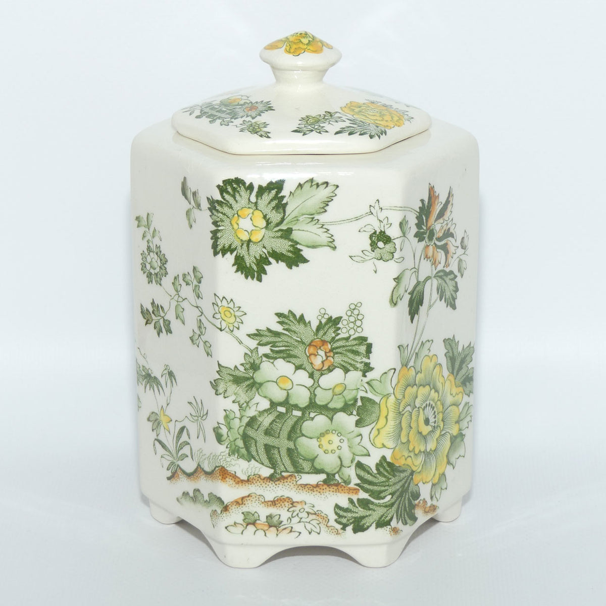 Masons Ironstone Green Henley pattern Hexagonal tea caddy