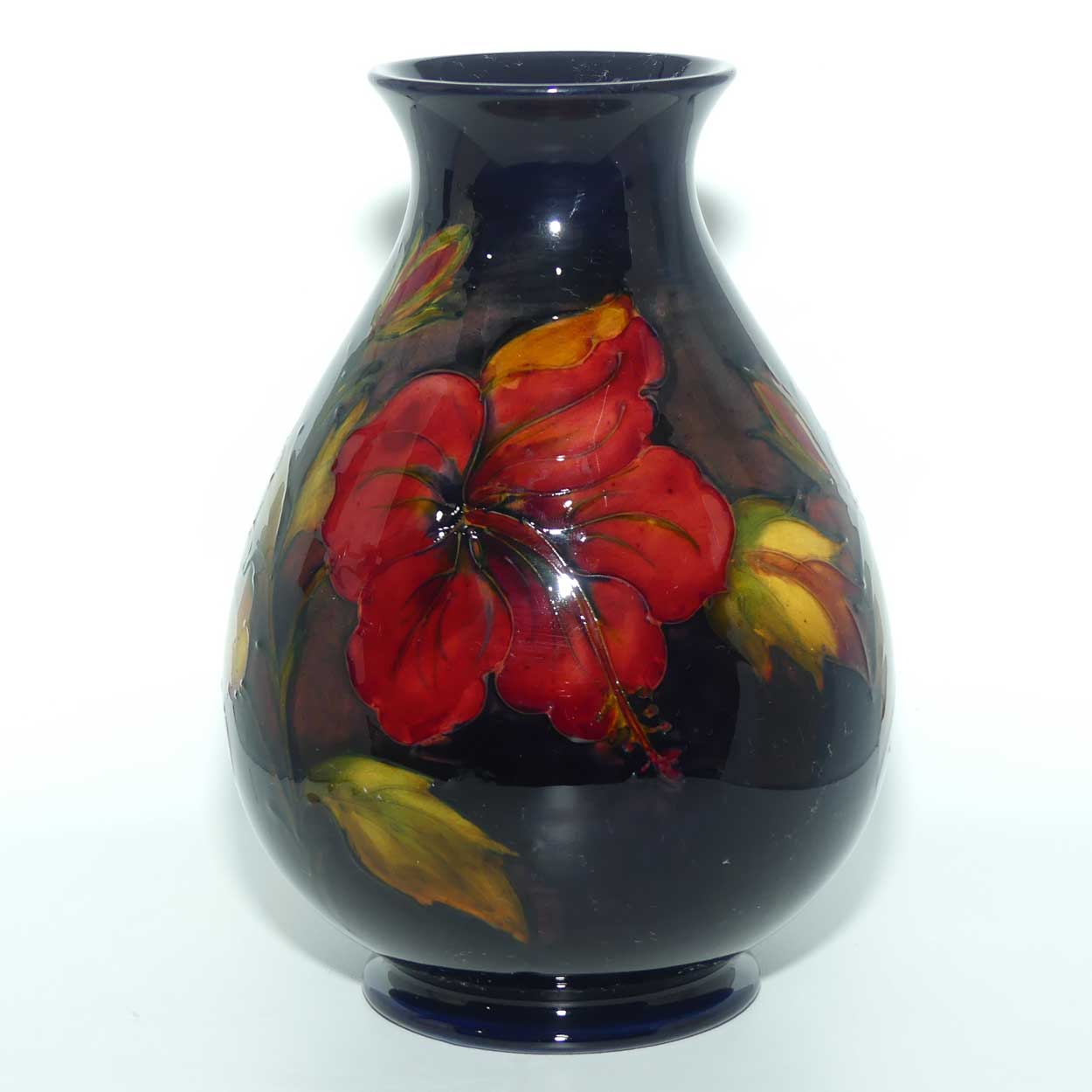 Walter Moorcroft Hibiscus with Flambe Tinted Flowers vase | Shape 7/8