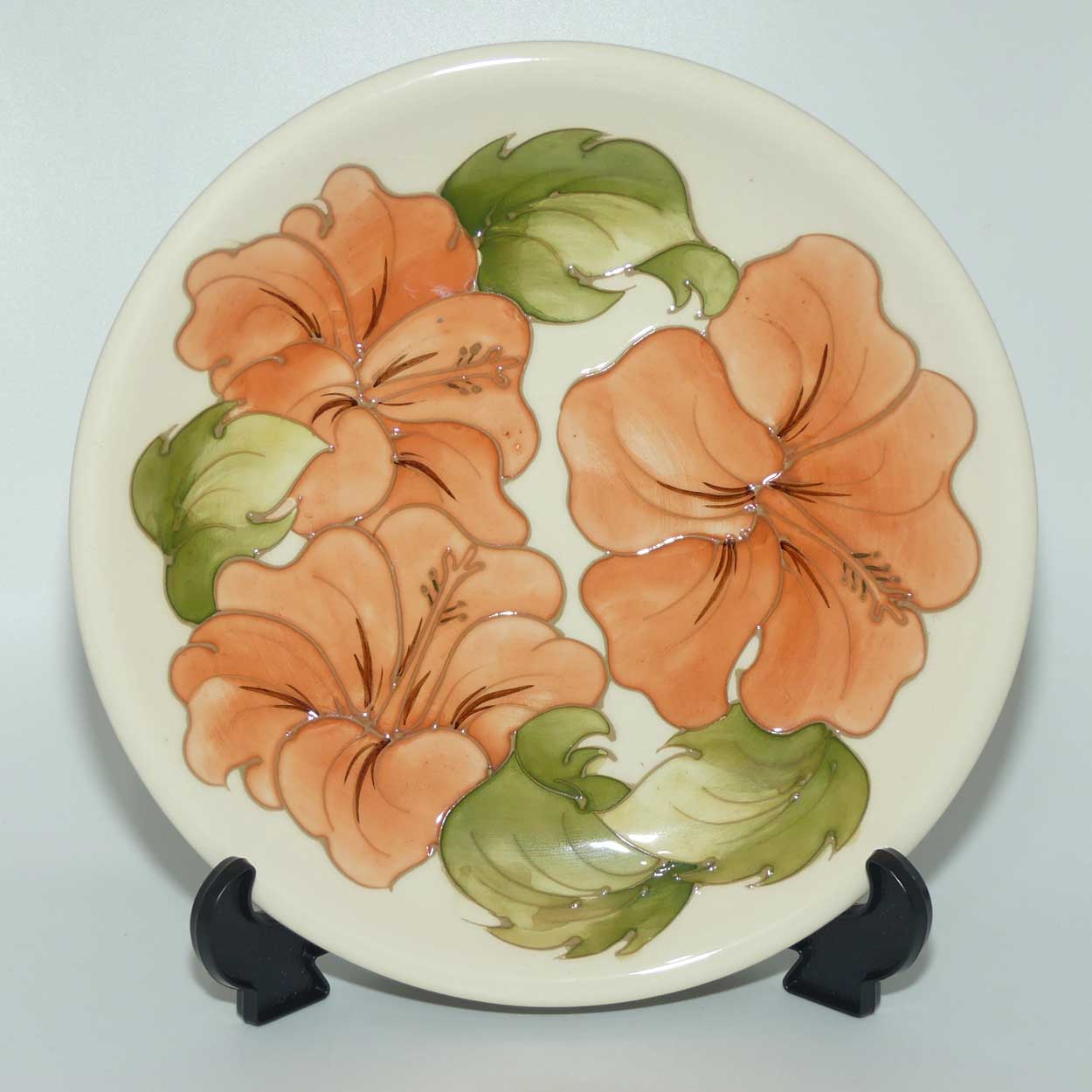 Walter Moorcroft Coral Hibiscus 783/10 plate | Ivory ground