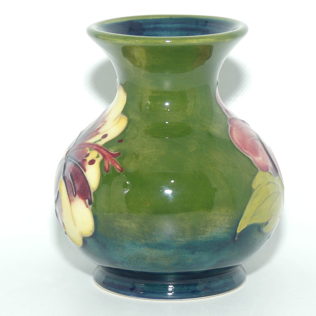 Walter Moorcroft Hibiscus (Green) small vase | Ovoid Body | Wide Rim