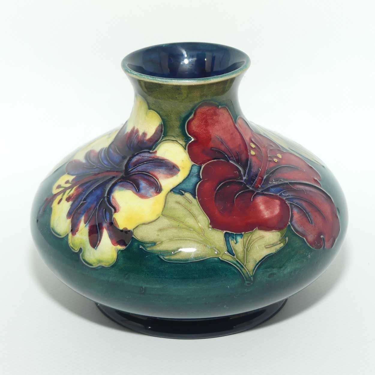Walter Moorcroft Hibiscus | Olive Green ground vase | Shape 32