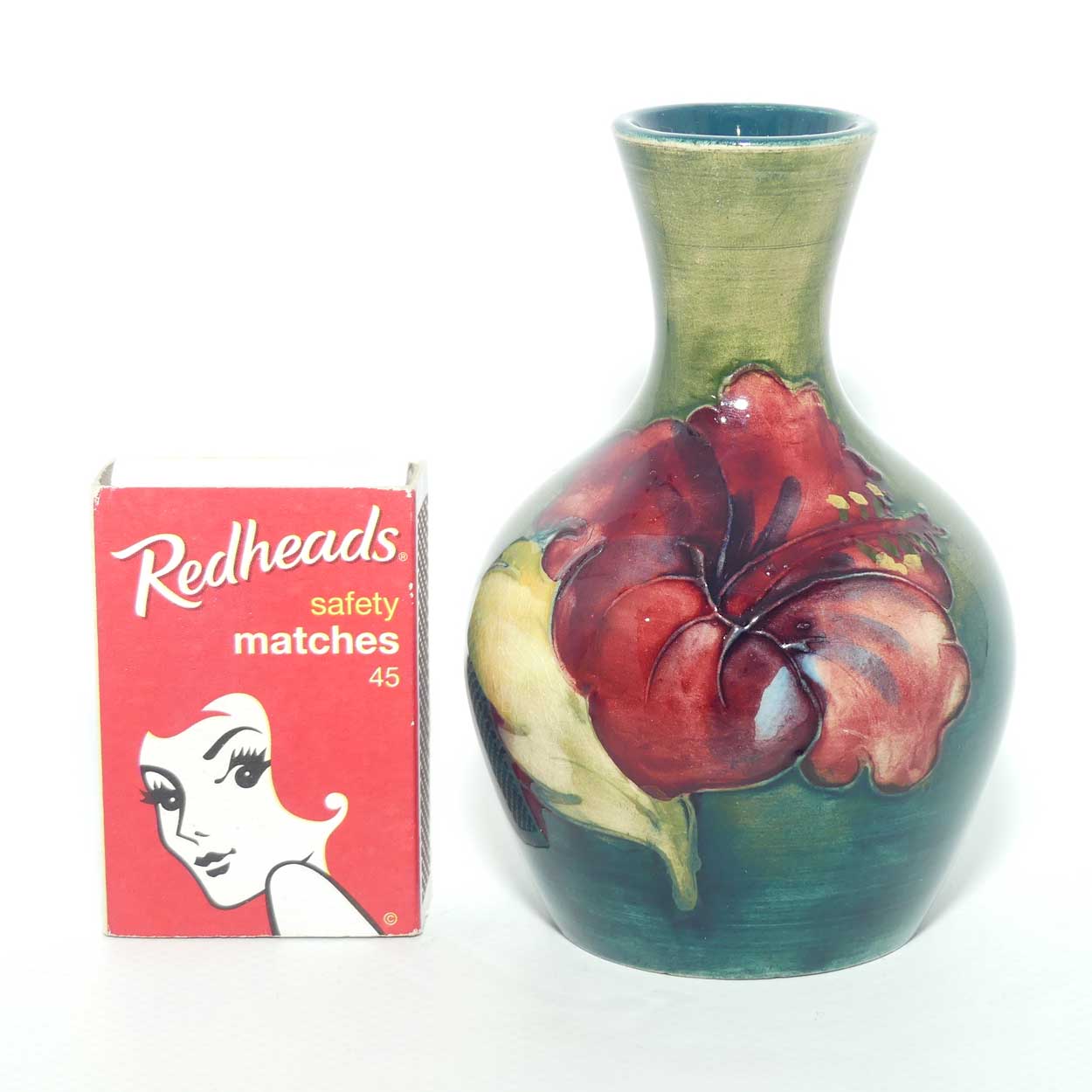 Walter Moorcroft Hibiscus miniature vase | Green ground