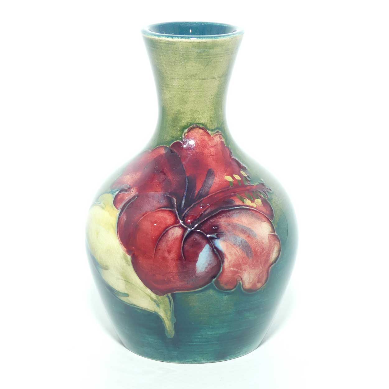 Walter Moorcroft Hibiscus miniature vase | Green ground