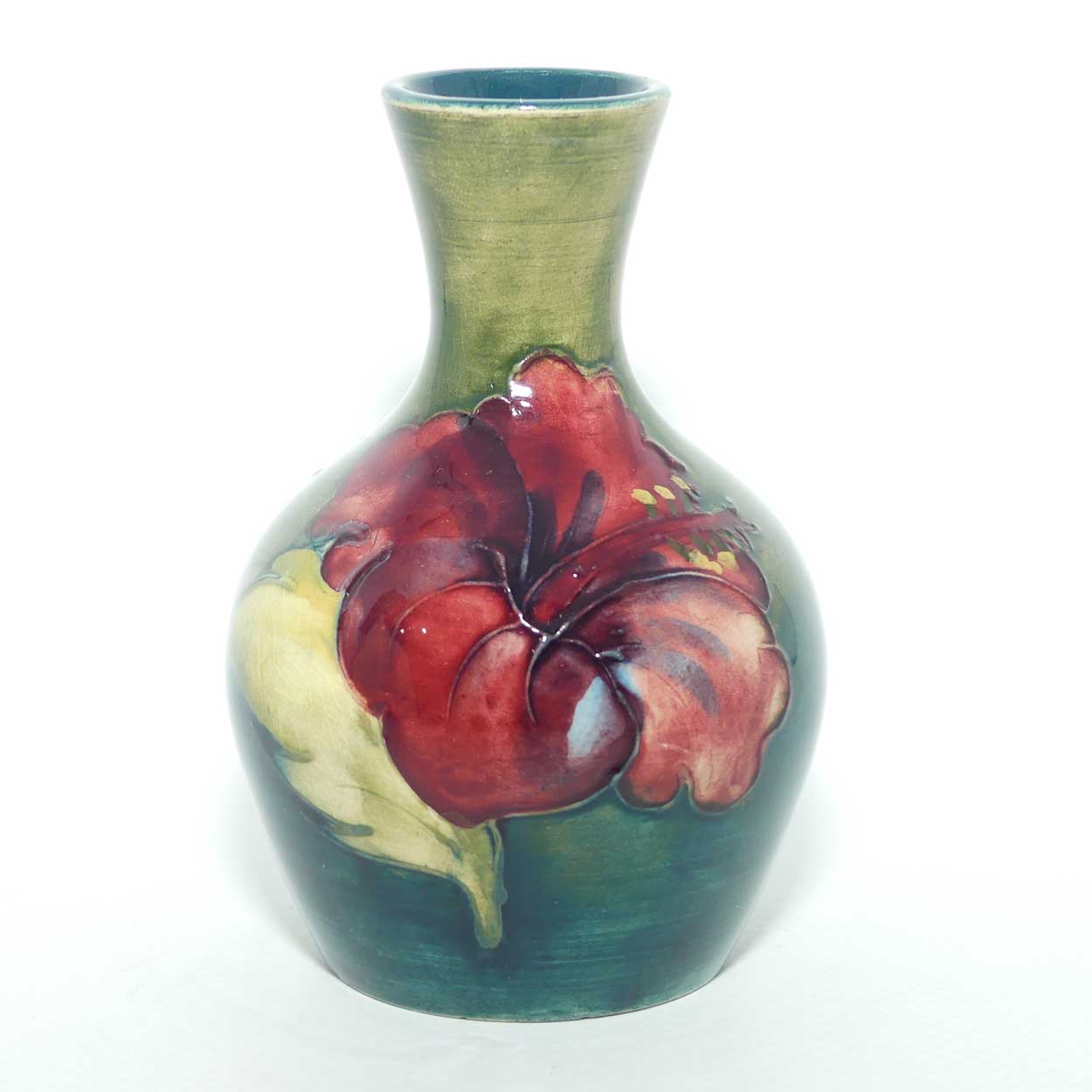 Walter Moorcroft Hibiscus miniature vase | Green ground