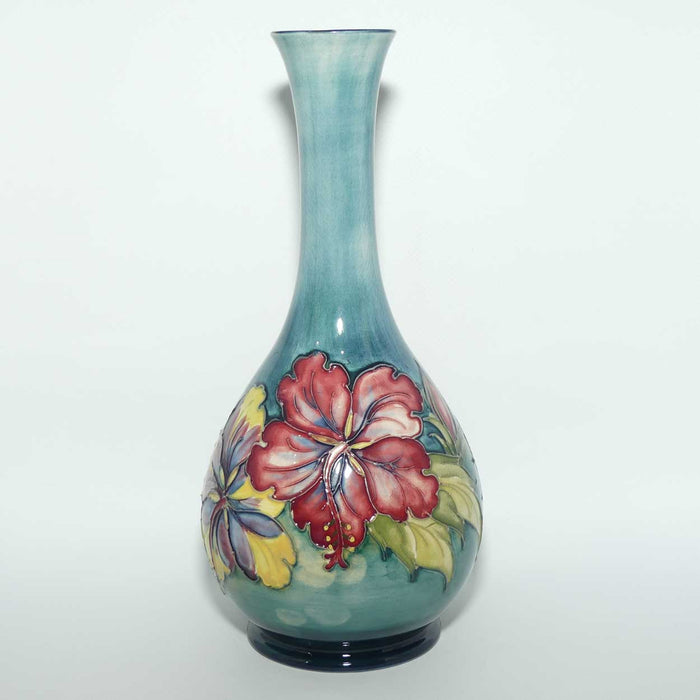 Walter Moorcroft Hibiscus (Pale Blue) tall slender neck vase