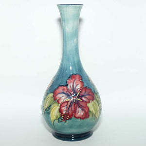 Walter Moorcroft Hibiscus (Pale Blue) tall slender neck vase