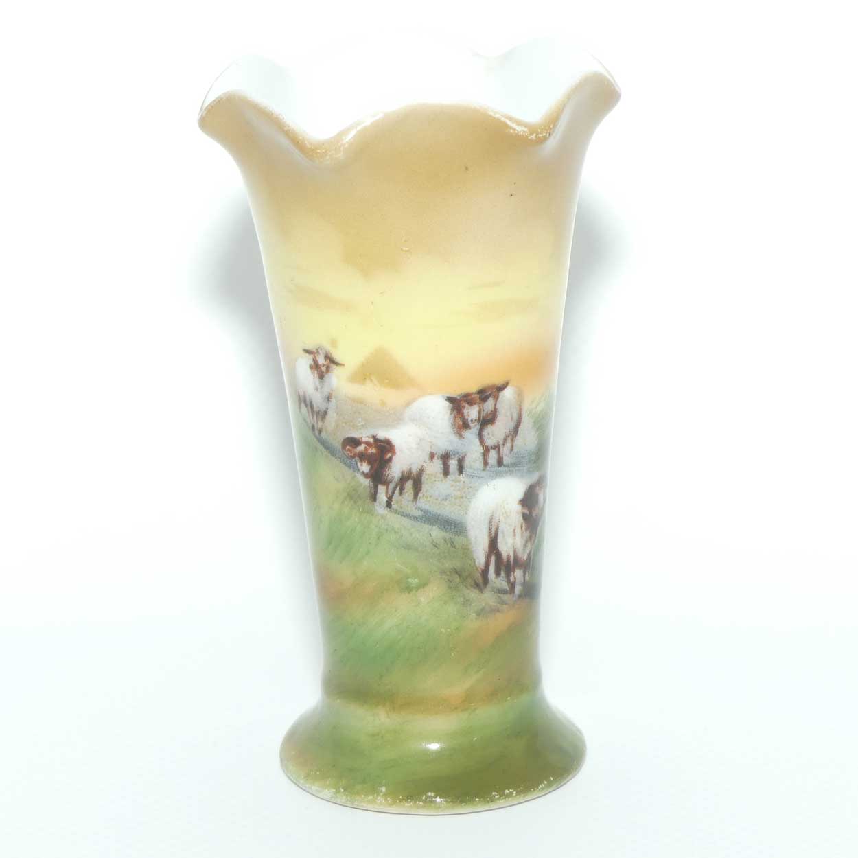 Royal Bayreuth Bavaria fluted rim vase with Highland Sheep scene