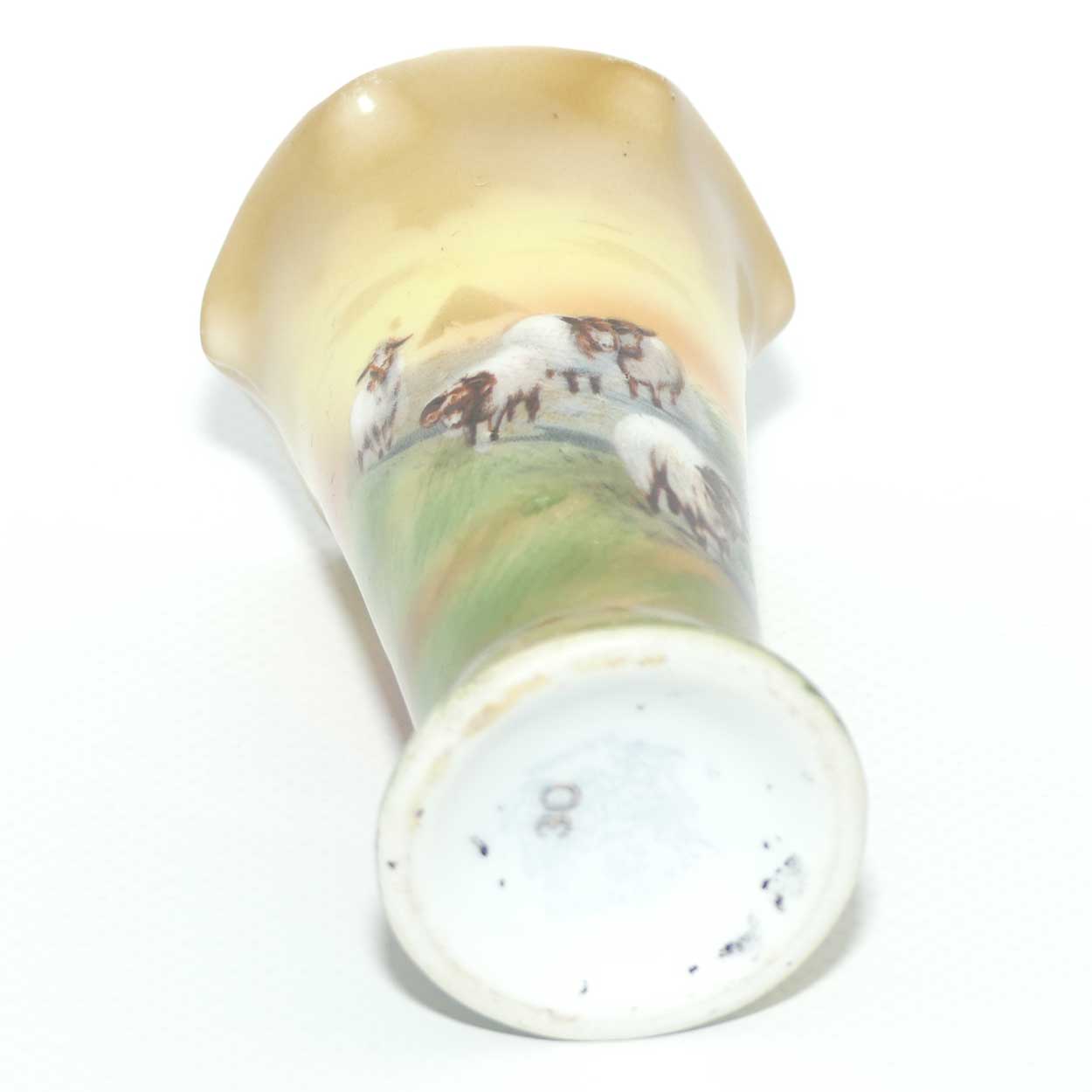 Royal Bayreuth Bavaria fluted rim vase with Highland Sheep scene