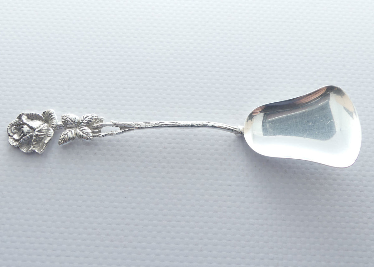 German 835 Silver Hildeshiem Rose sugar shovel spoon | Plain bowl | 10g