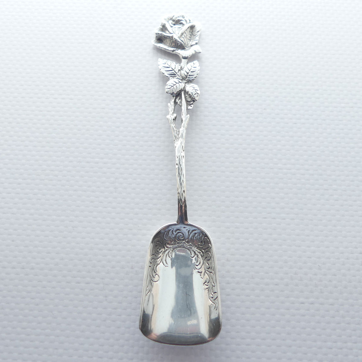 German 835 Silver Hildeshiem Rose sugar shovel spoon | Decorated bowl | 13.7g