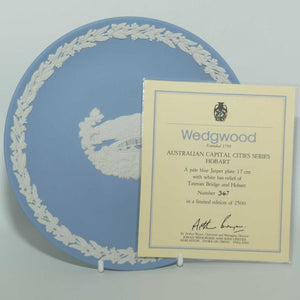 Wedgwood Jasper | Australian Capital Cities | White on Pale Blue | Hobart plate | 16.5cm | box + Cert