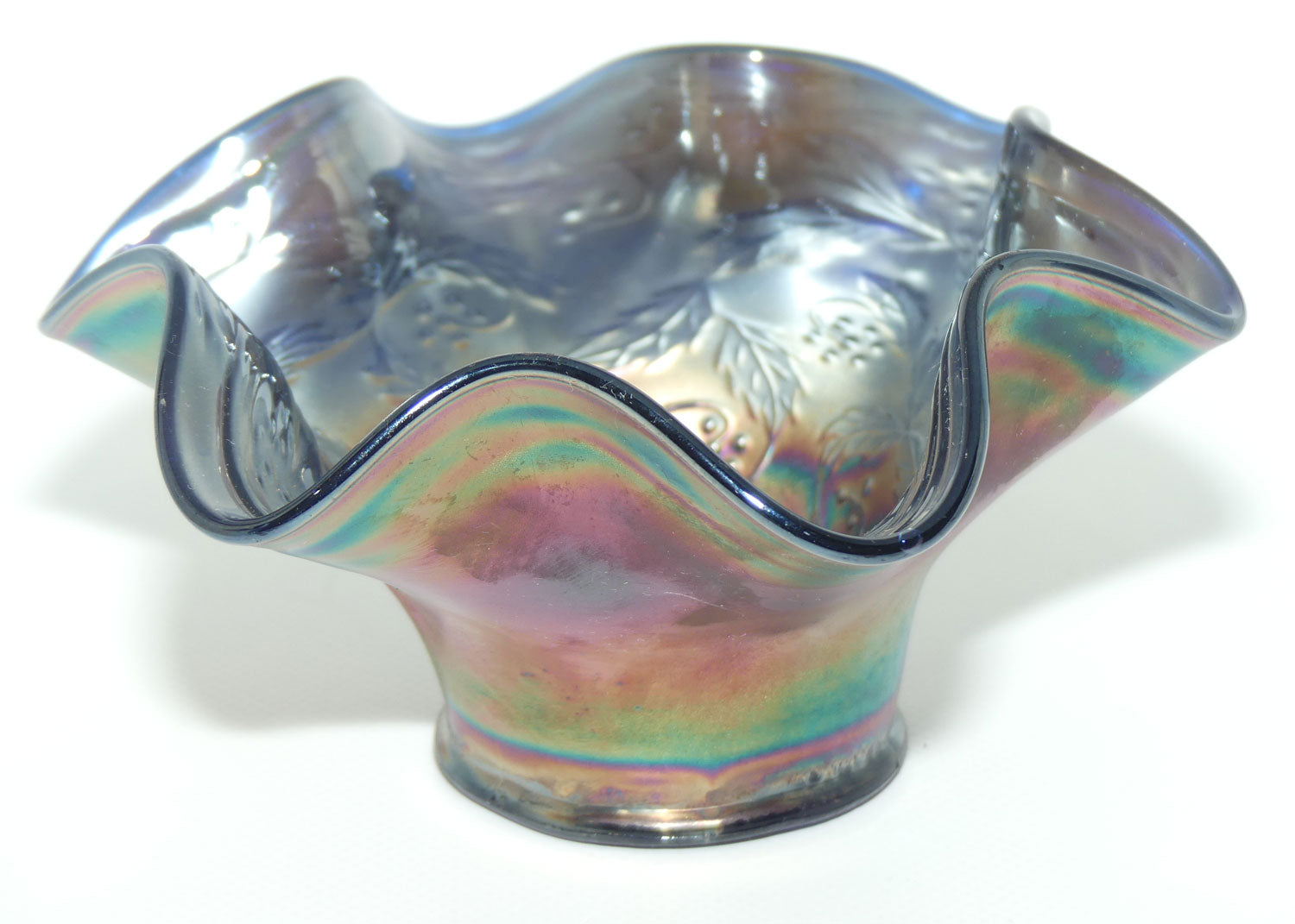 Fenton Carnival Glass bowl | Holly pattern | Grey Blue on Blue colour