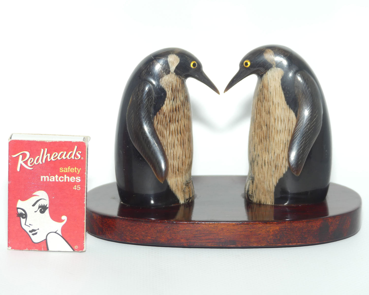 Vintage Pair of Penguins on Wooden base | Both carved from Horn