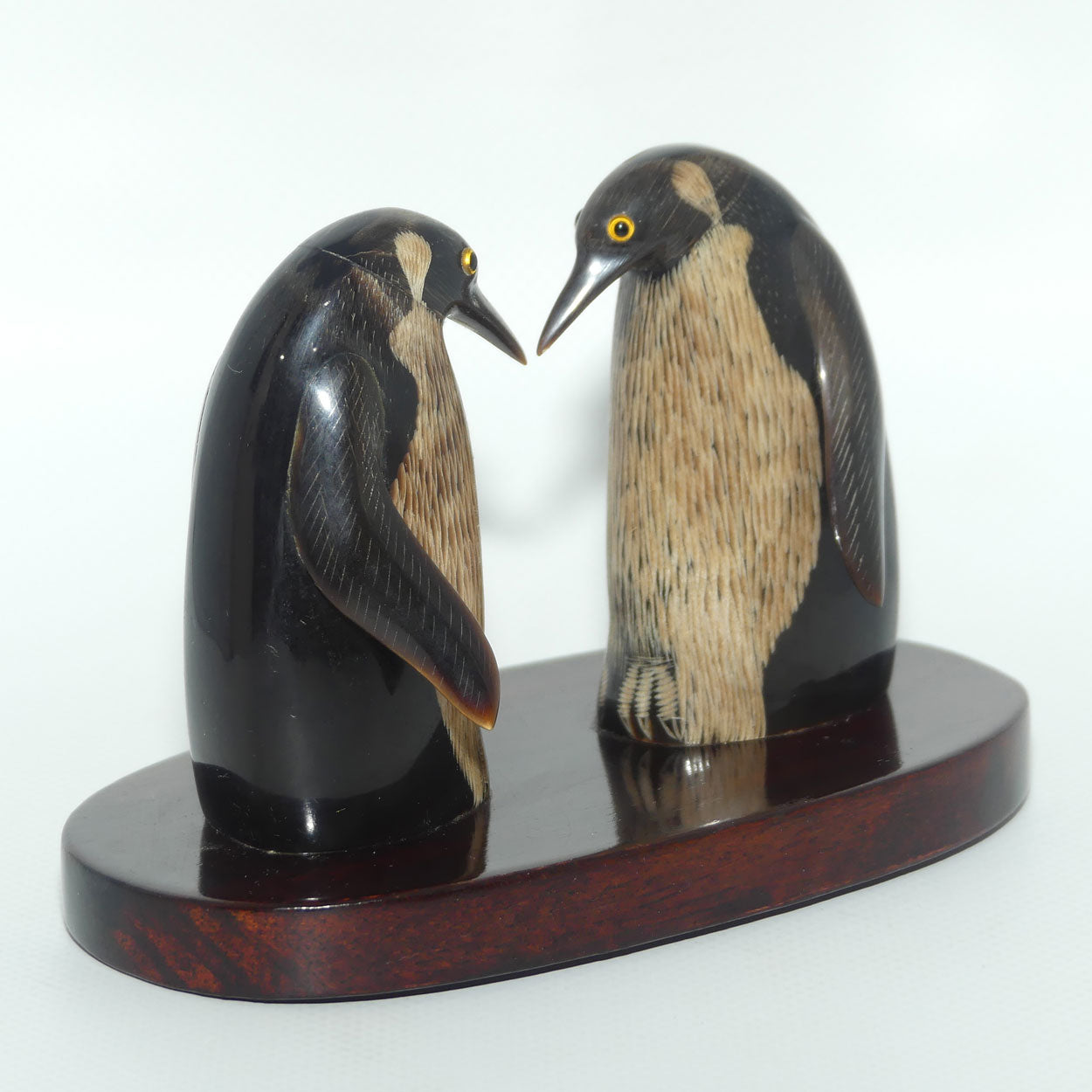 Vintage Pair of Penguins on Wooden base | Both carved from Horn