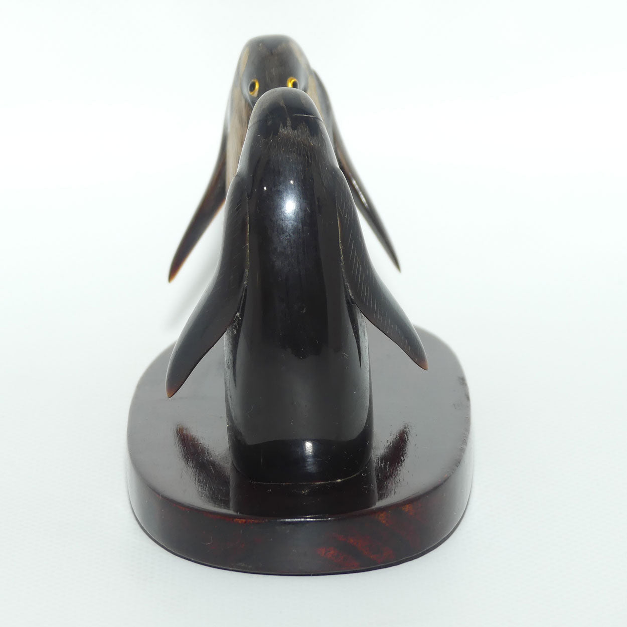 Vintage Pair of Penguins on Wooden base | Both carved from Horn