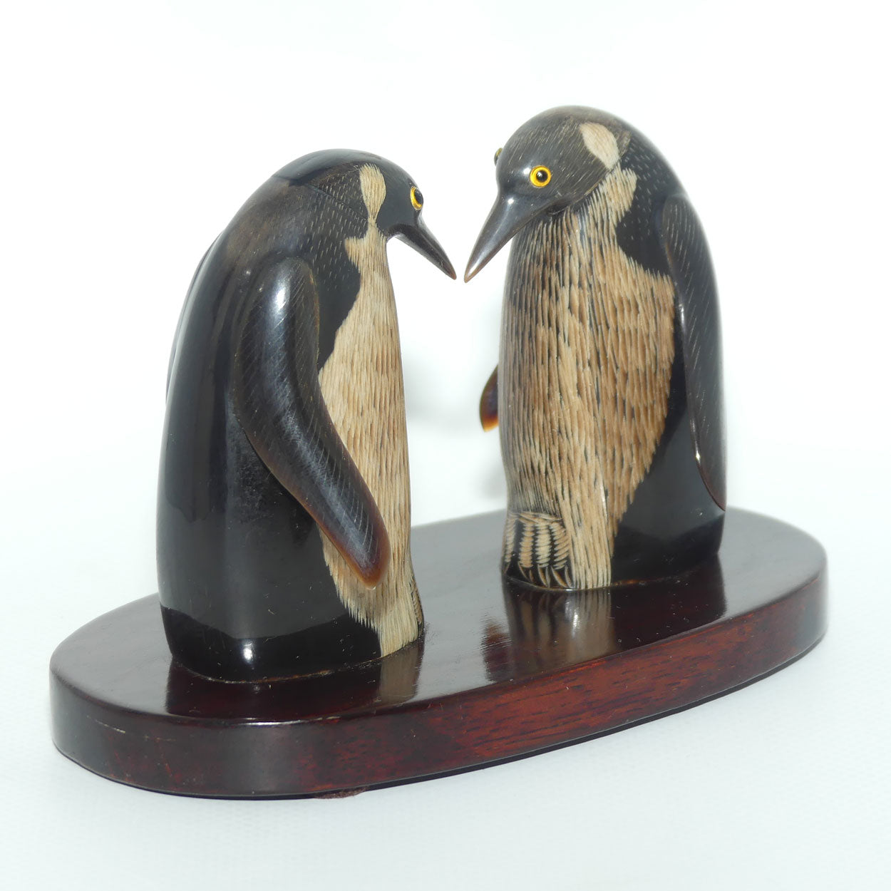 Vintage Pair of Penguins on Wooden base | Both carved from Horn