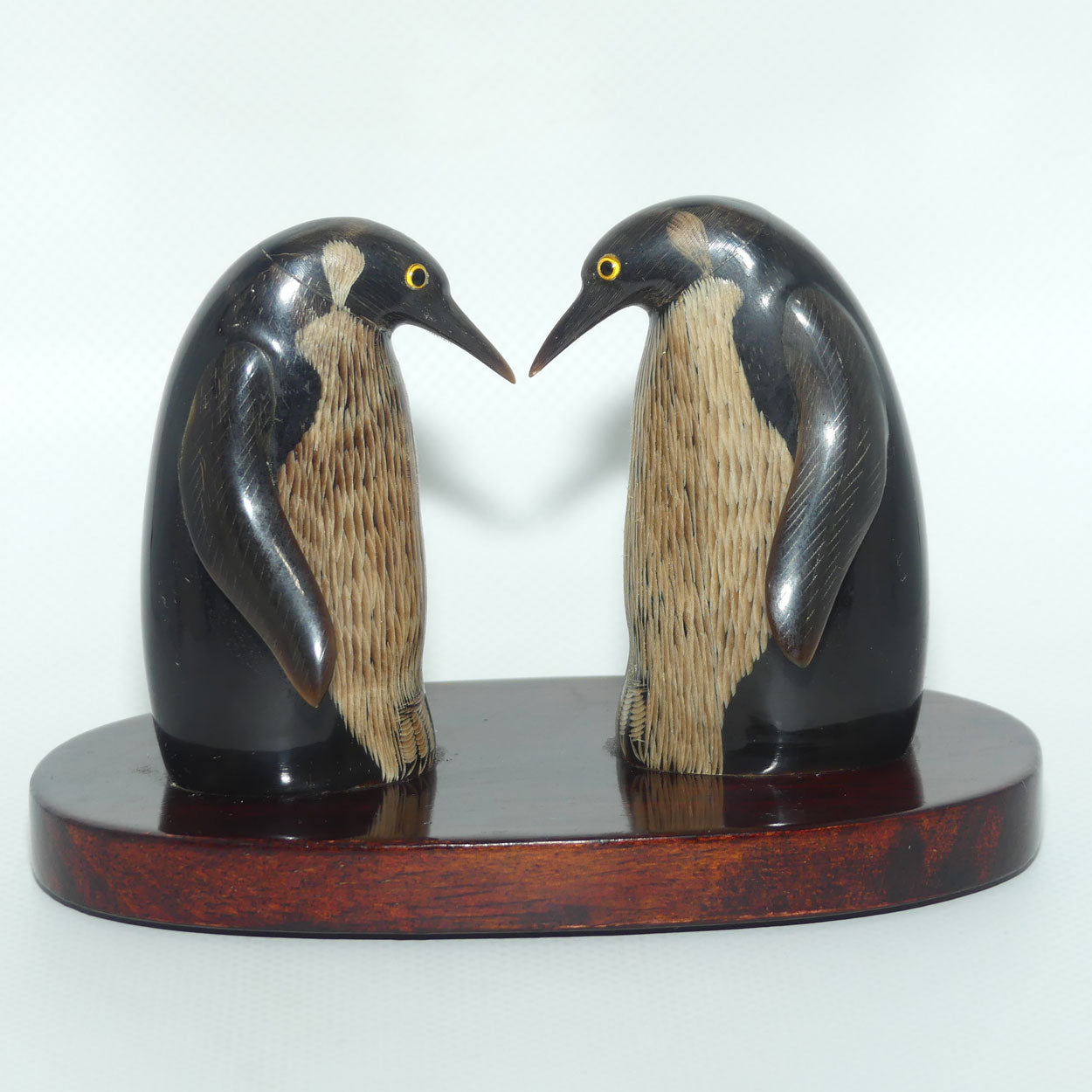 Vintage Pair of Penguins on Wooden base | Both carved from Horn