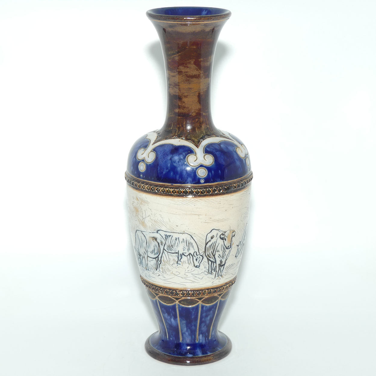 Doulton Lambeth Hannah Barlow tall vase with Horses and Cattle