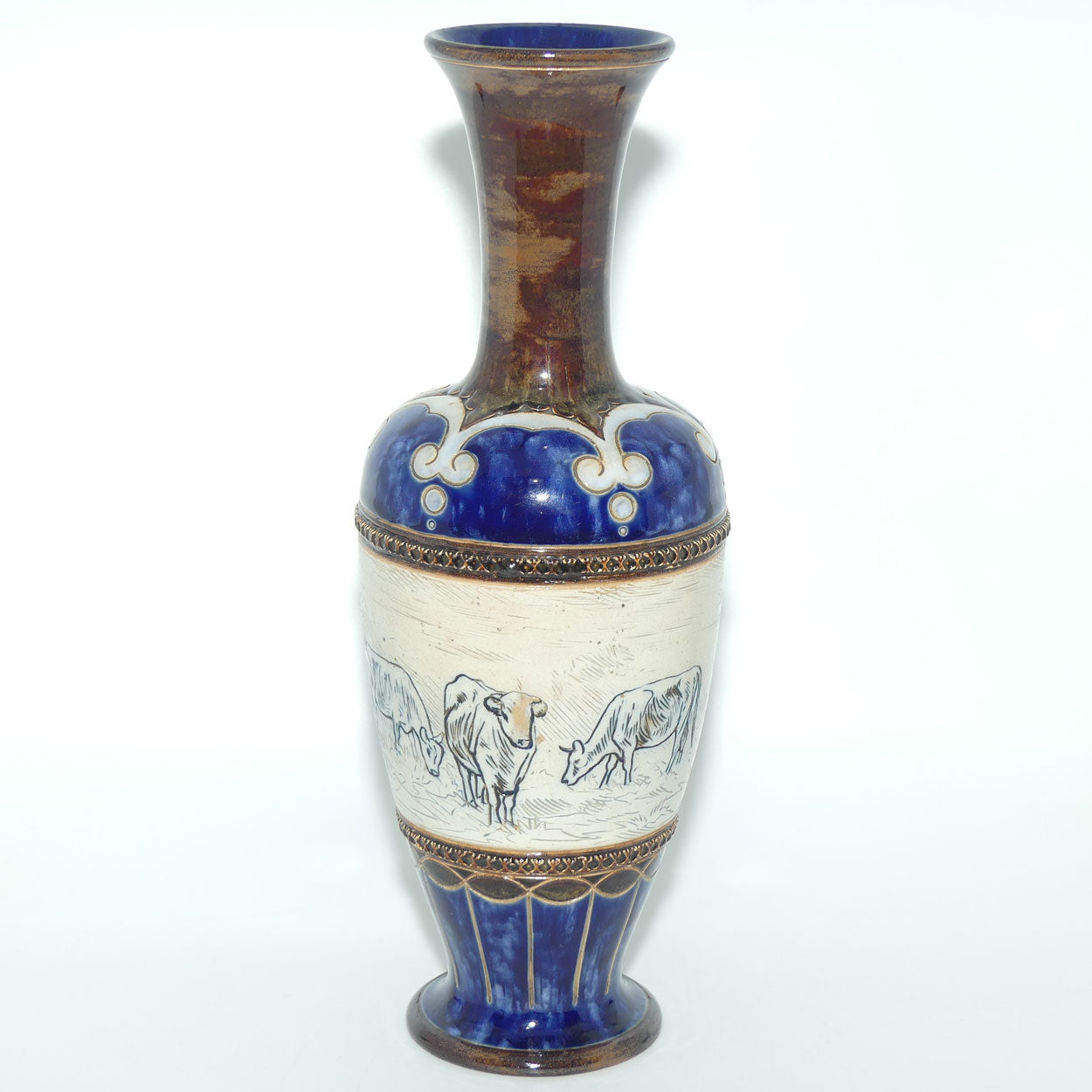 Doulton Lambeth Hannah Barlow tall vase with Horses and Cattle