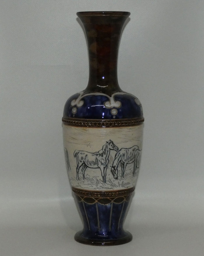 Doulton Lambeth Hannah Barlow tall vase with Horses and Cattle