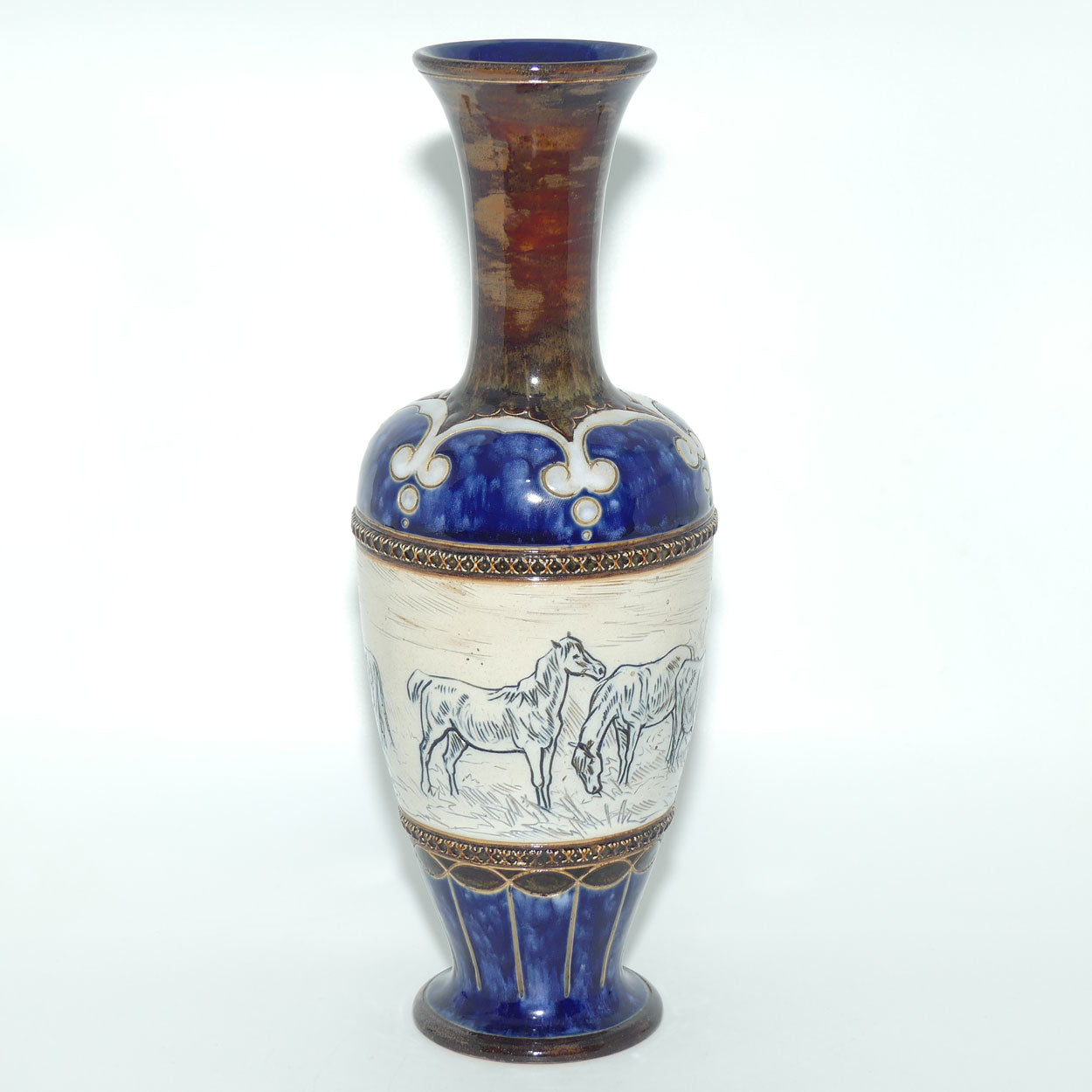 Doulton Lambeth Hannah Barlow tall vase with Horses and Cattle
