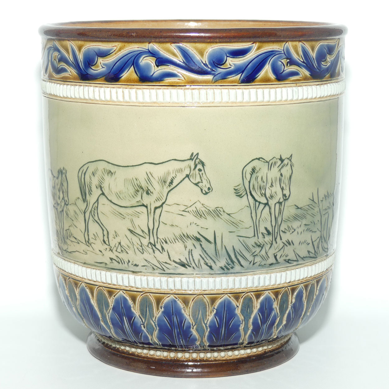 Doulton Lambeth Hannah Barlow stoneware stoneware drawings of horses jardiniere