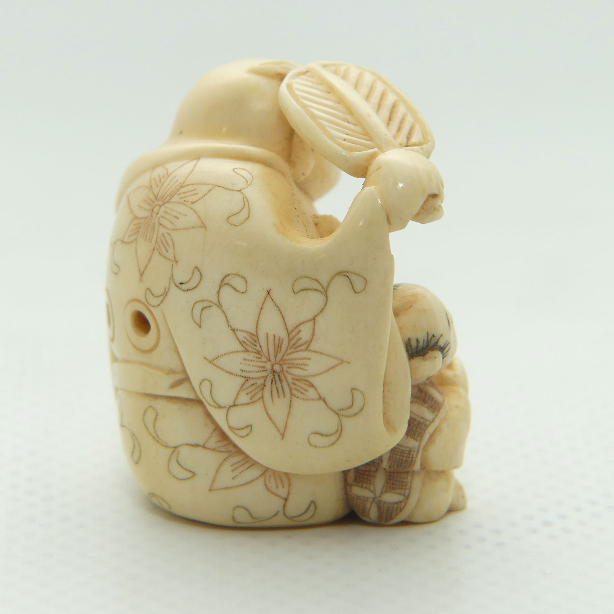 Japanese Carved Ivory Netsuke | Hotei and Daikoku | signed