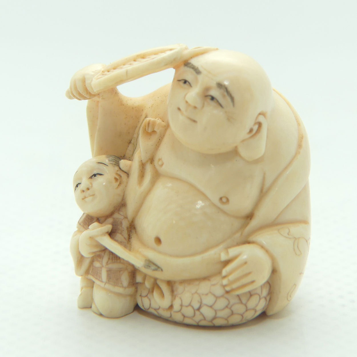 Japanese Carved Ivory Netsuke | Hotei and Daikoku | signed