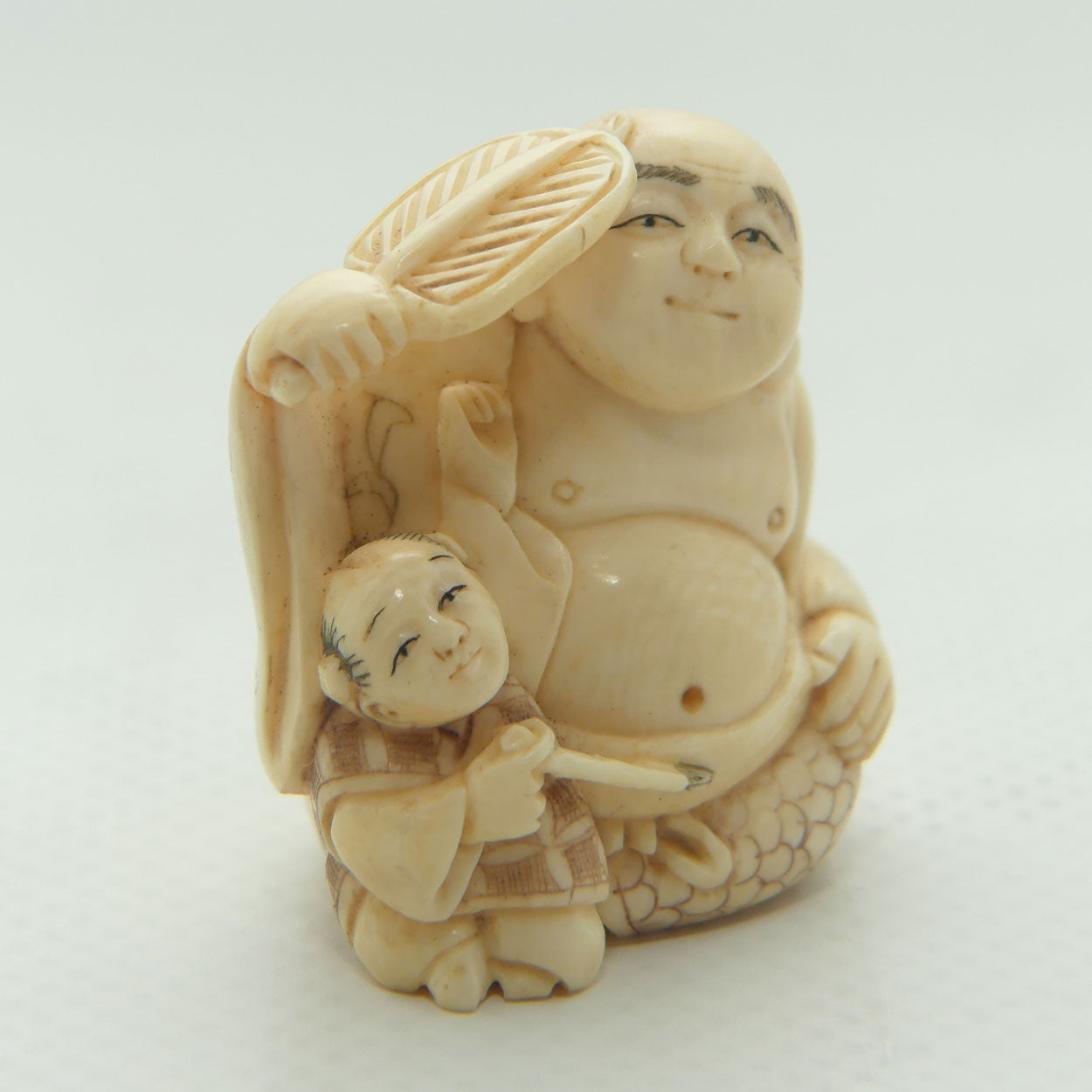 Japanese Carved Ivory Netsuke | Hotei and Daikoku | signed