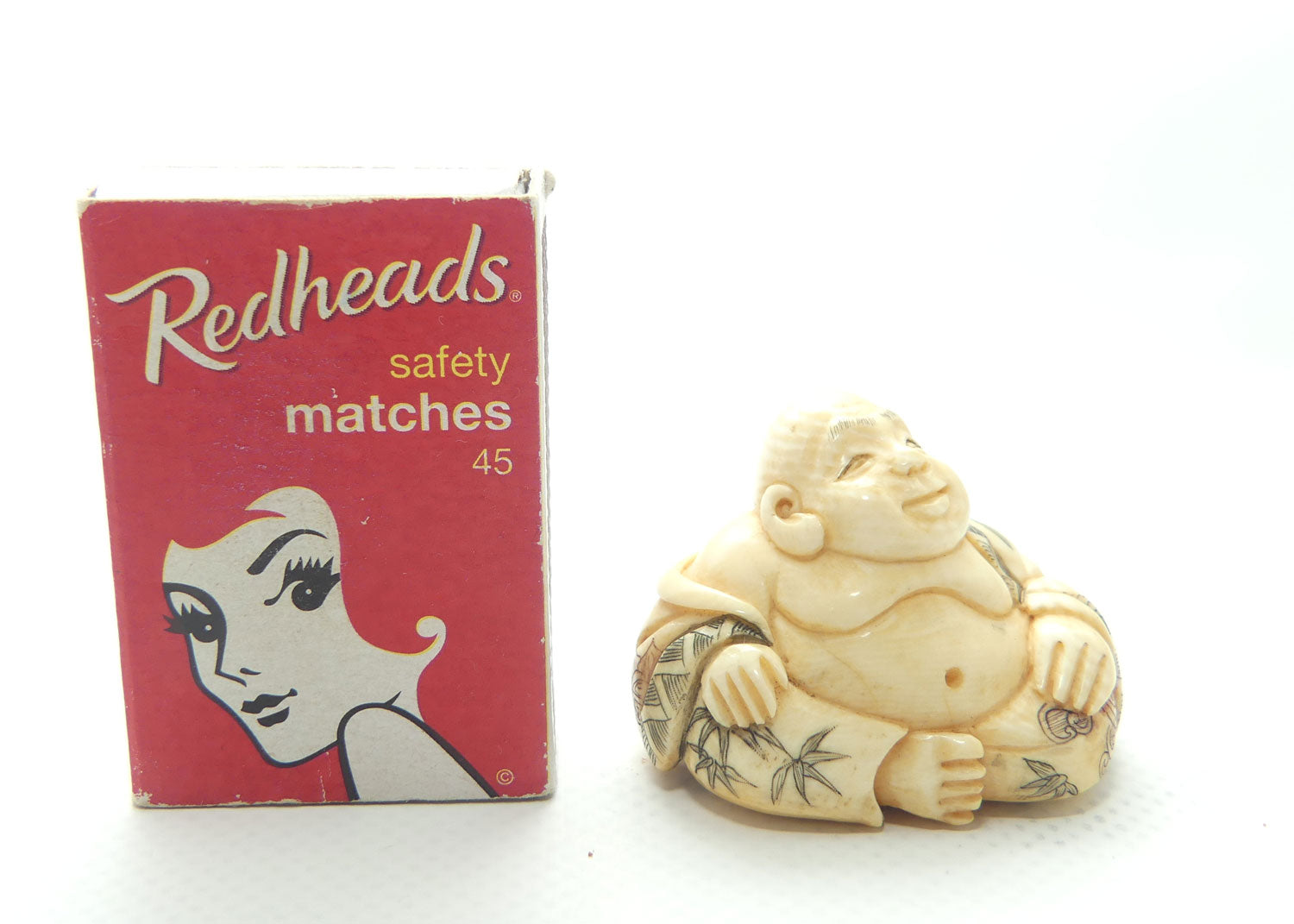 Japanese Carved Ivory Netsuke | Seated Happy Buddha | Hotei | signed