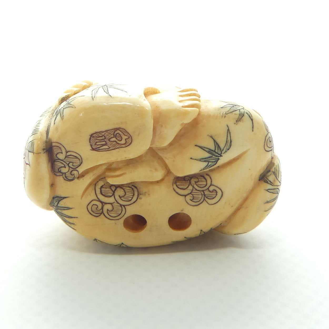 Japanese Carved Ivory Netsuke | Seated Happy Buddha | Hotei | signed