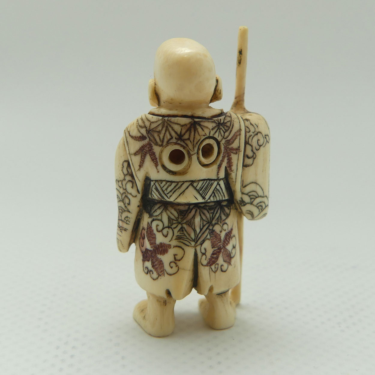 Japanese Carved Ivory Netsuke | Hotei with Staff | signed