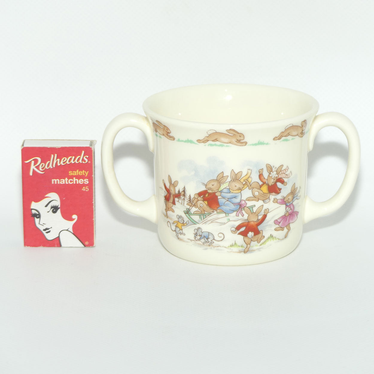 Royal Doulton Bunnykins Sledding | Snowball Fight hug a mug | boxed