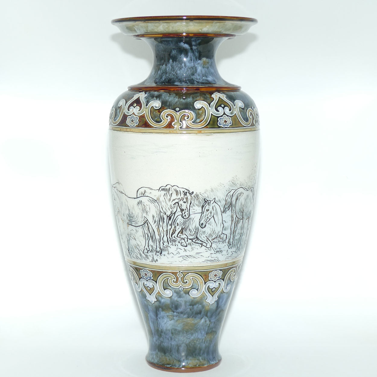 Royal Doulton Hannah Barlow stoneware very large flaired horse vase