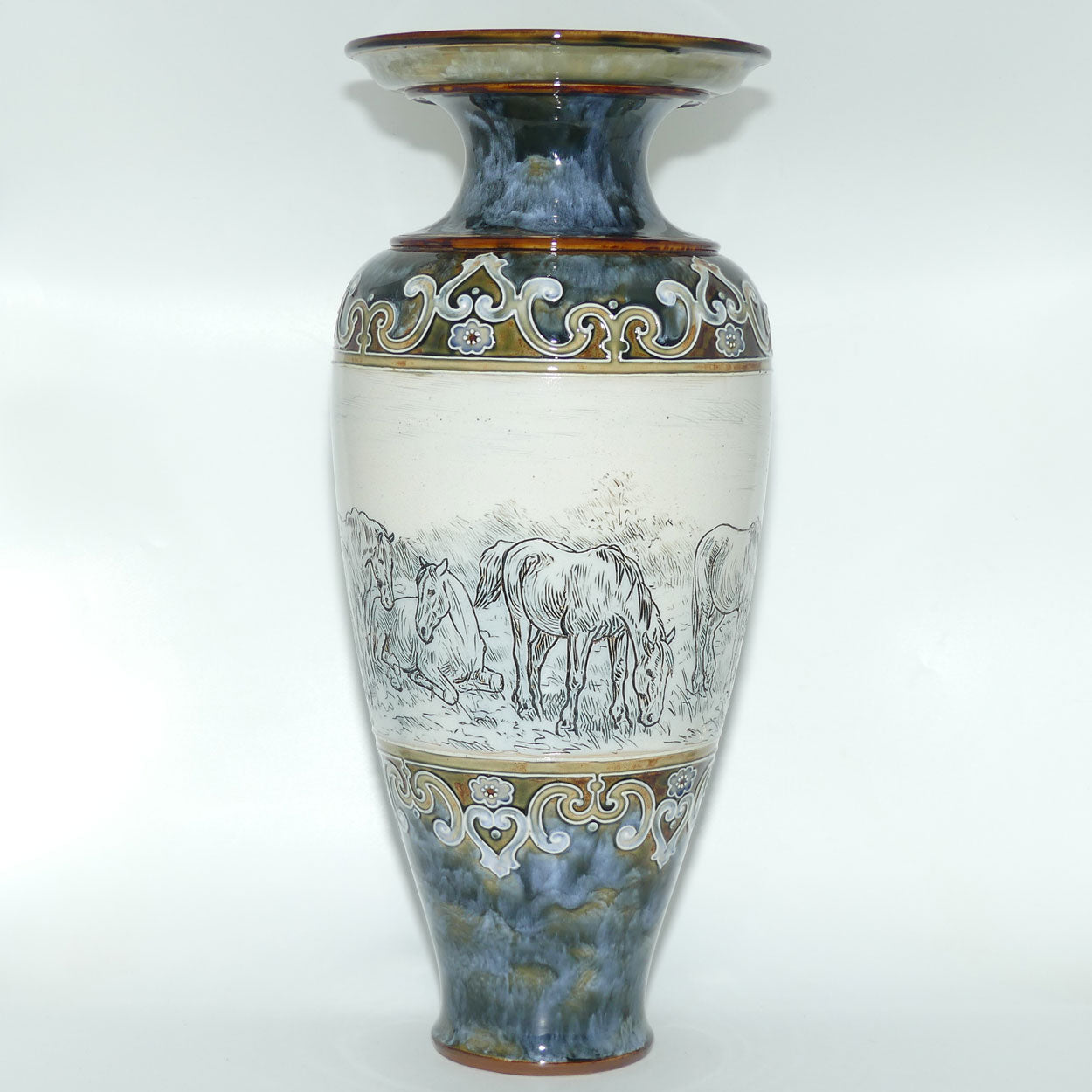 Royal Doulton Hannah Barlow stoneware very large flaired horse vase