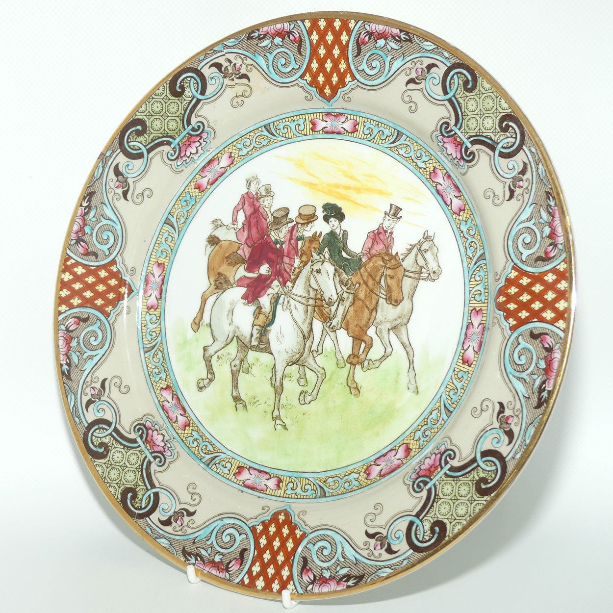 Doulton Burslem Hunting Thomson A plate D2215: One Lady and Five Men Trotting
