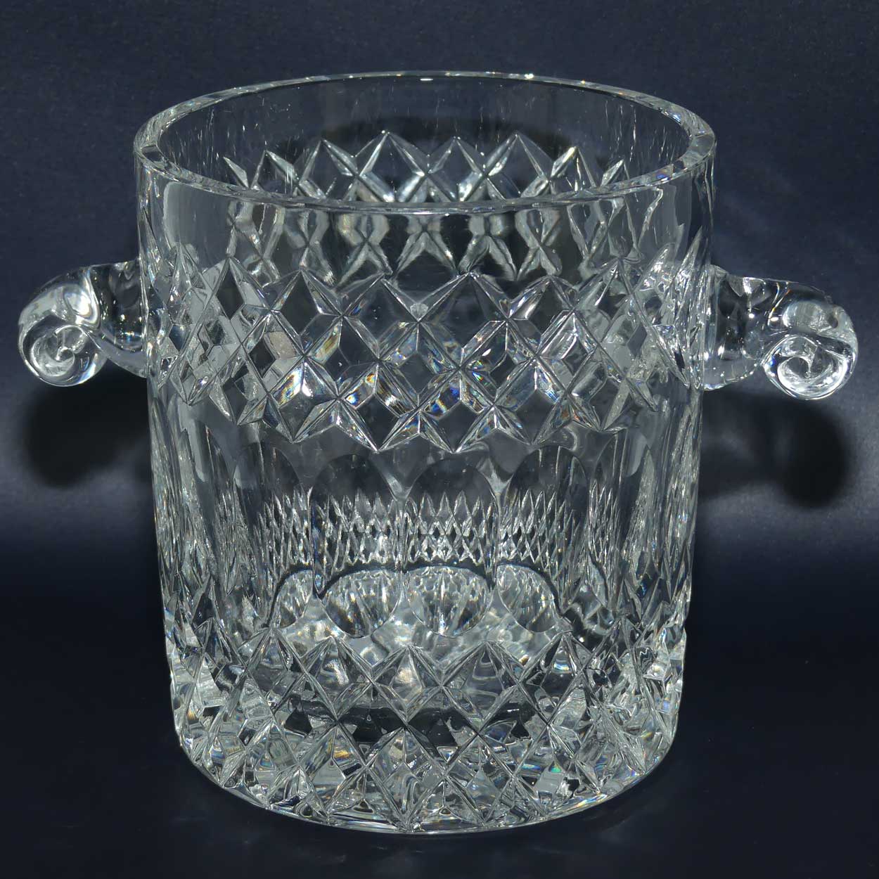 Diamond Cut and Facetted twin handle Crystal Ice bucket